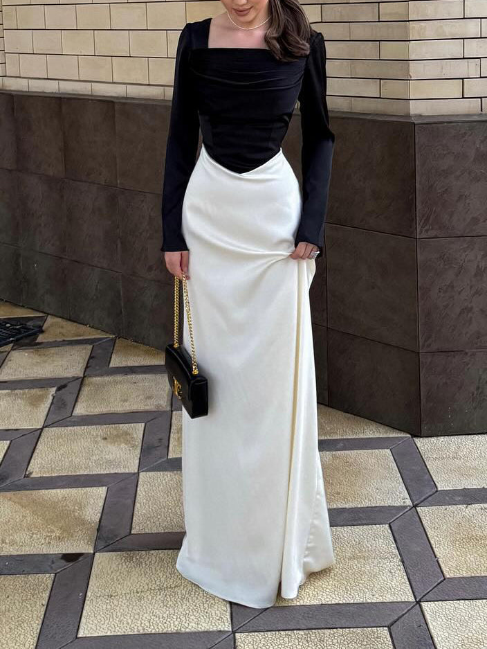 Long Sleeve Velvet Panel Maxi Dress for Ramadan Events
