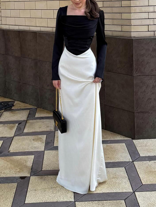 Long Sleeve Velvet Panel Maxi Dress for Ramadan Events