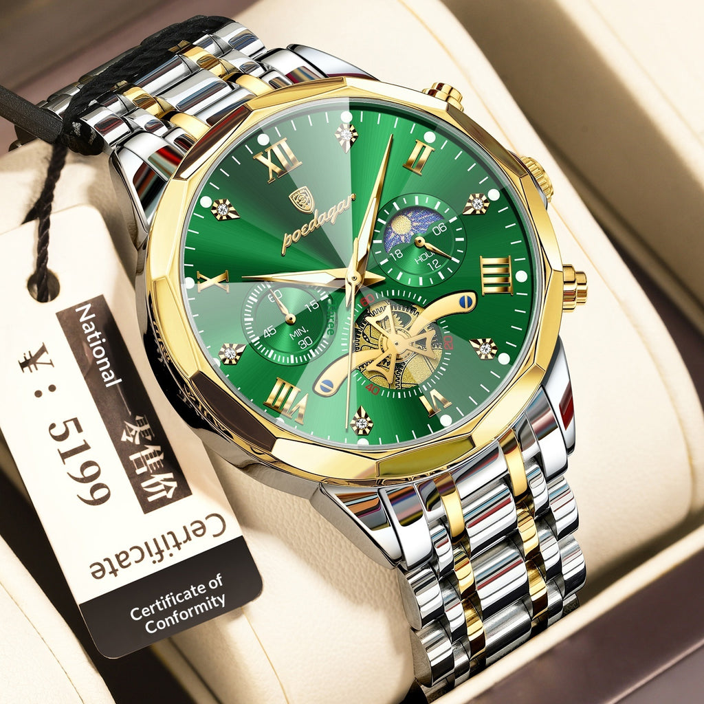 Waterproof Multifunctional Quartz Watch for Men with Stainless Steel Strap