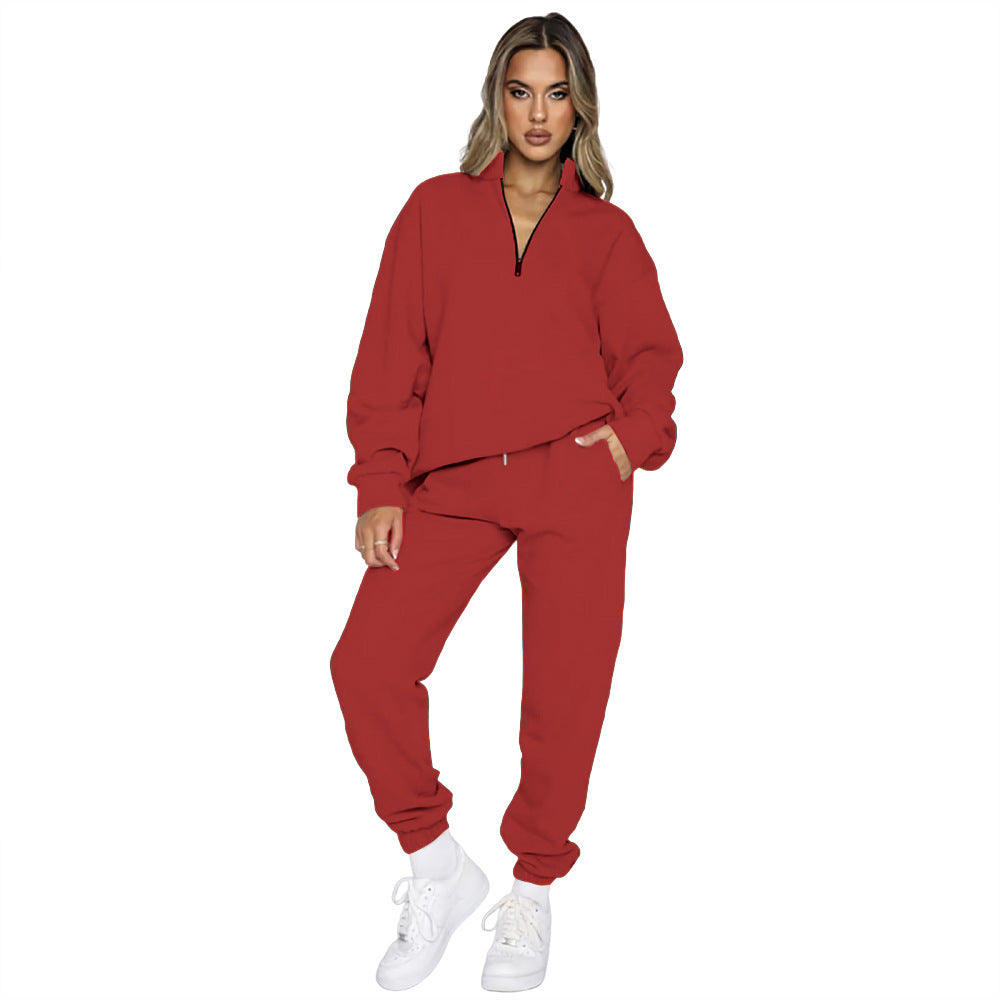 Women's Zipper Pullover Long Sleeve Sweater Two-Piece Set