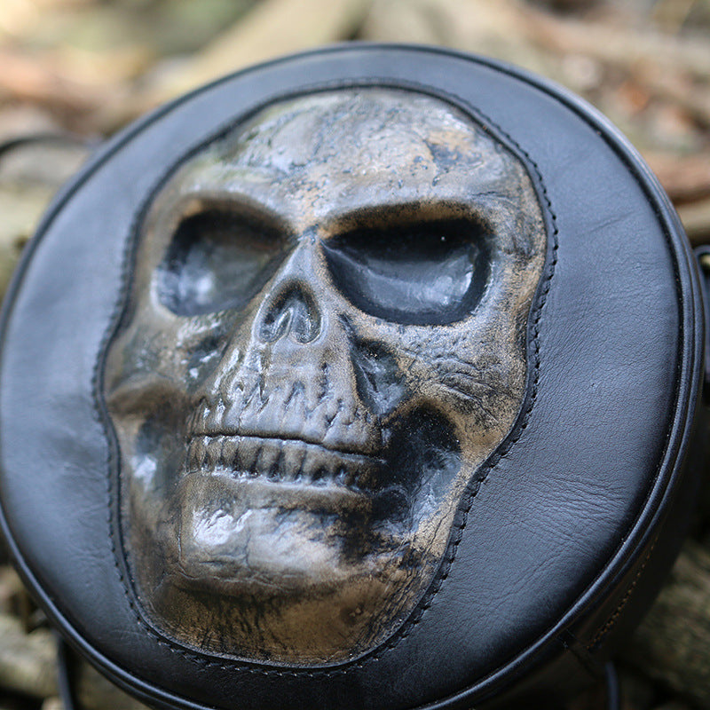 Handmade Black Skull Vegetable Tanned Leather Bag