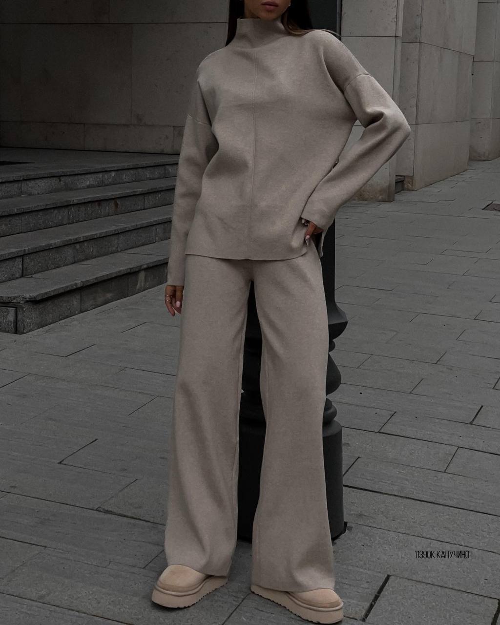 Autumn And Winter Leisure Loose And Irregular Split Top Wide Leg Pants Two-piece Set