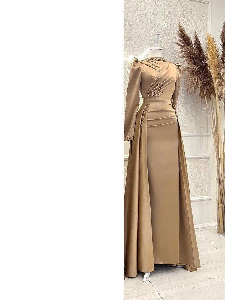 Muslim Stand Collar Detachable Long Sleeve Evening Dress