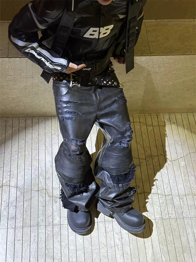 Pantalon en cuir Composite Fading Old Locomotive noir coupe ample hiver