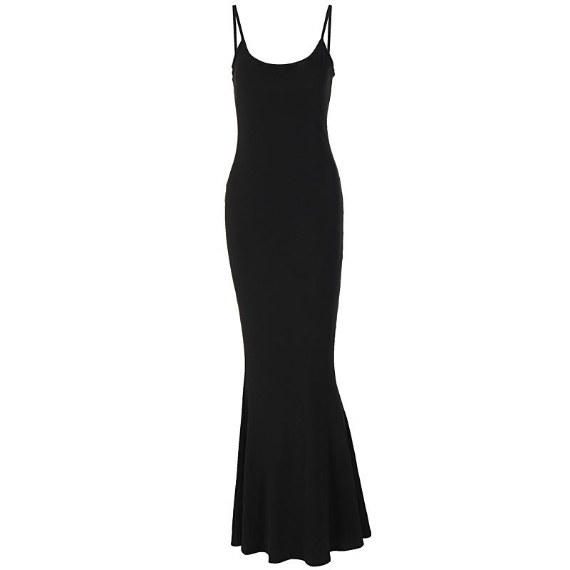 Robe longue moulante à fines bretelles pour femme, sexy, soirée, club, décontractée
