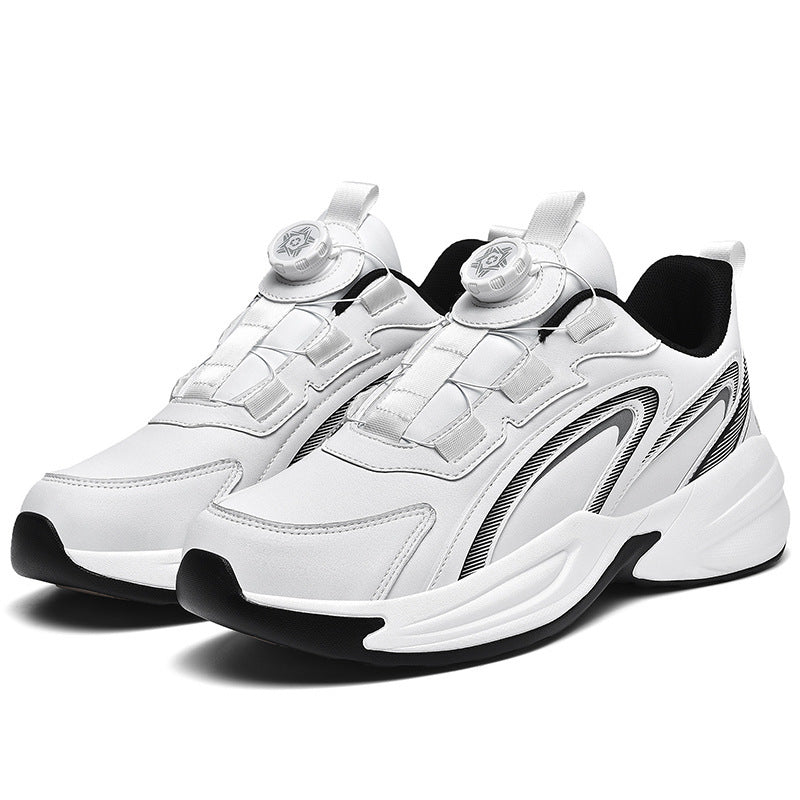 Waterproof Men's Leather Sneakers with Rotating Button