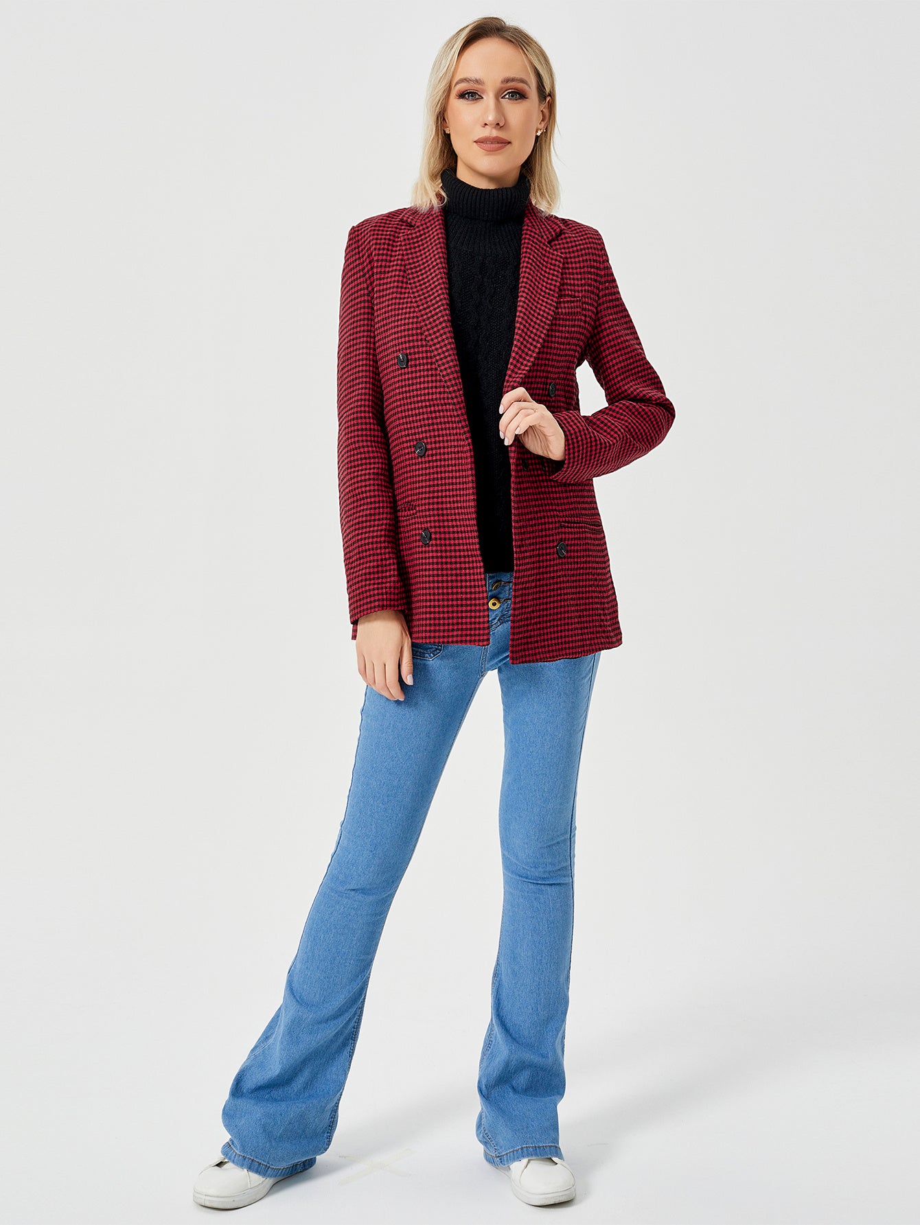 Veste blazer décontractée pour femme, manches longues, style bureau, col à revers