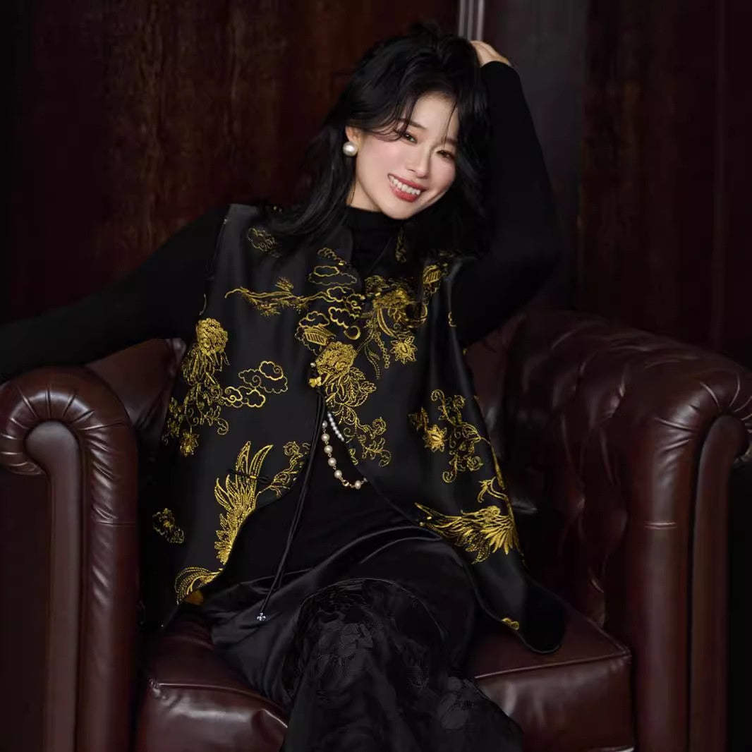 Original Autumn New Improve Tang Suit Vest Retro Women