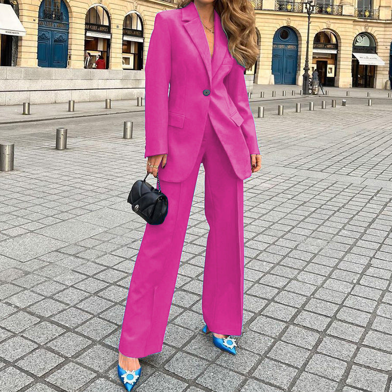 Ensemble blazer et pantalon décontracté de couleur unie pour femme