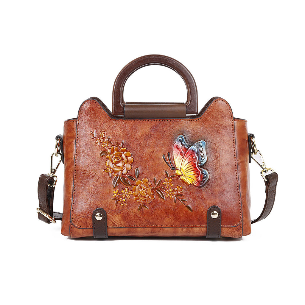 Leather Embossed Single Shoulder Crossbody Handbag