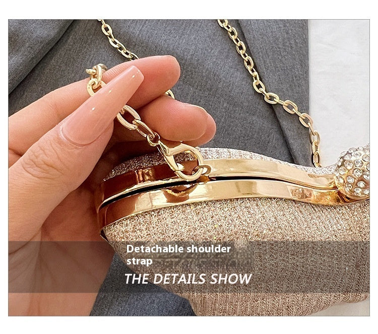 Butterfly Stripe Clipped Button Metal Chain Bag for Women