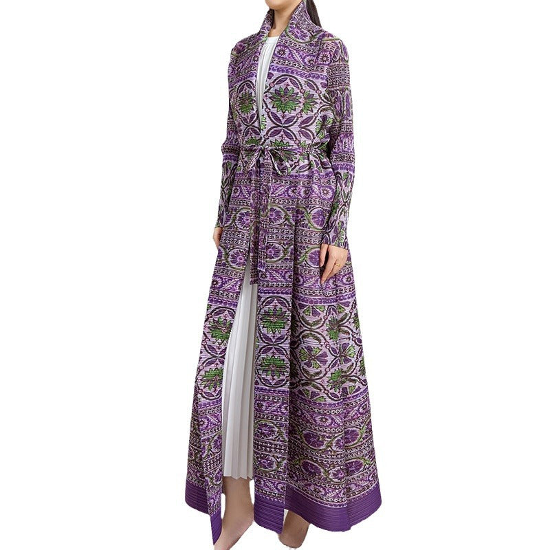 Robe cardigan plissée imprimée grande taille