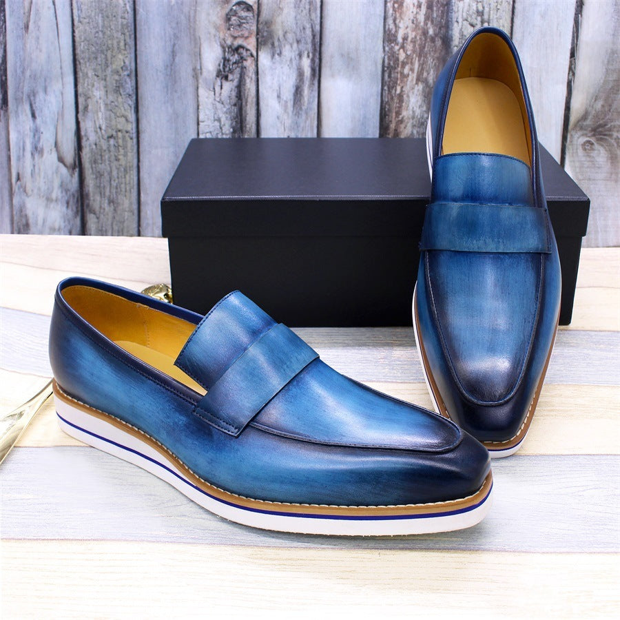Men's Handmade Cowhide Leather Casual Shoes, Blue & Black, Sizes 39-46