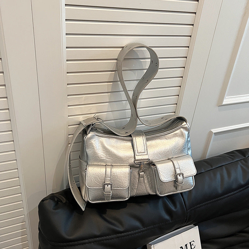 Large Capacity Locomotive Style Multi-Pocket Shoulder Bag 31x10x20