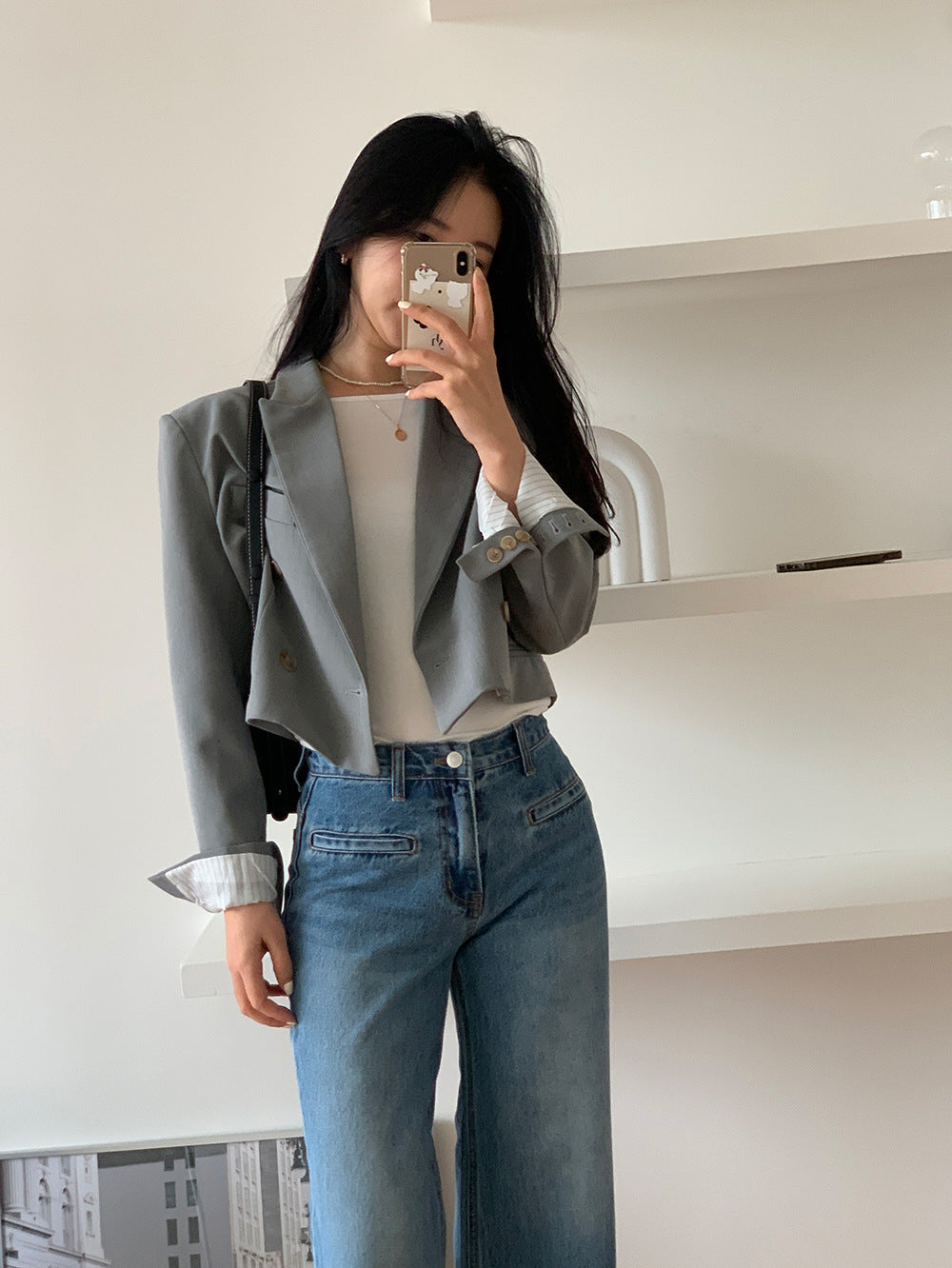 Retro High Waist Chenille Wide Leg Jeans for Women S-XL