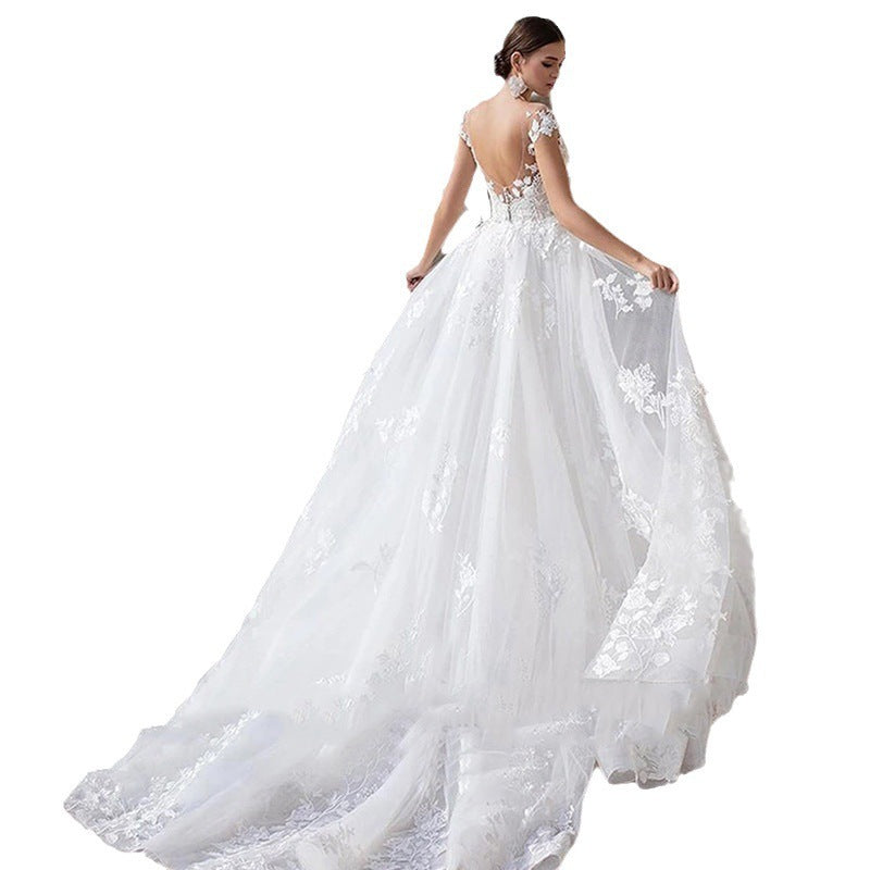 Dream White Sleeveless Round Neck Slimming Bridal Wedding Dress Two-Way Wear