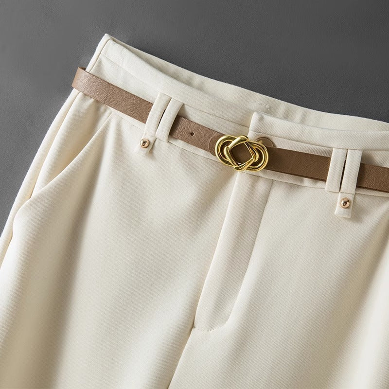 Women’s Autumn High-Waist Wide-Leg Straight Casual Pants with Belt