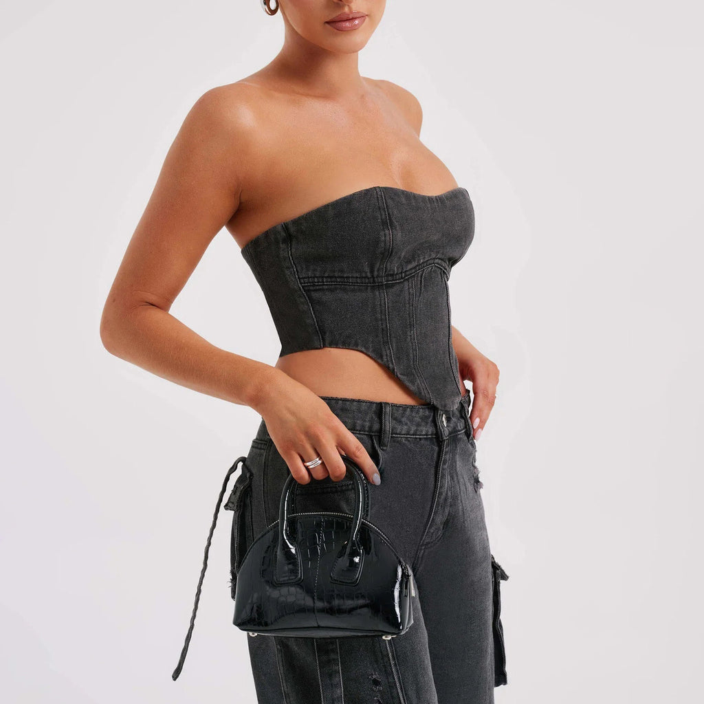 Jean taille basse ample pour femme avec poches et haut