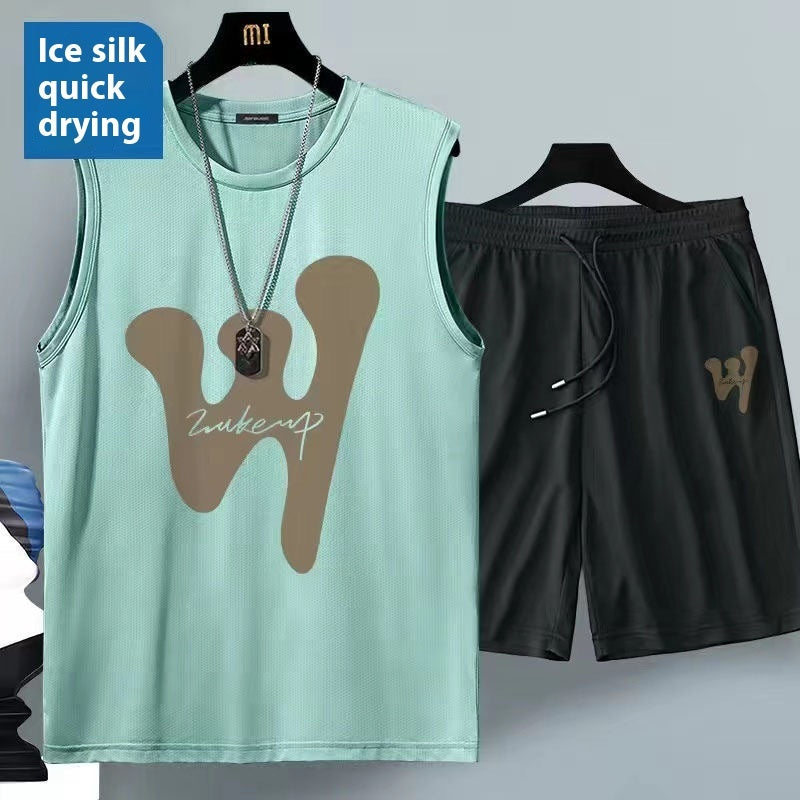Ensemble gilet et short d'été sans manches en soie glacée pour homme - Sport et loisirs