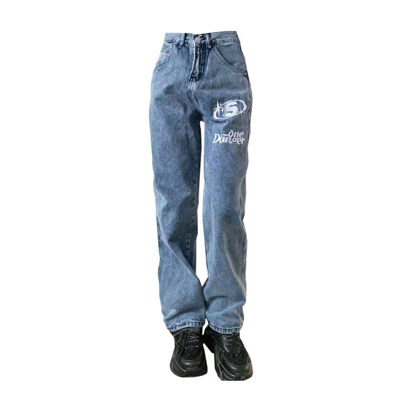 Vintage Embroidered Butterfly High-Waist Denim Jeans Straight & Wide Leg Pants