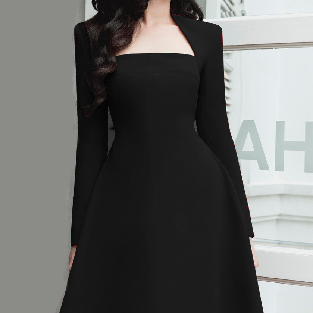 Robe trapèze rouge à manches longues en polyester pour femme