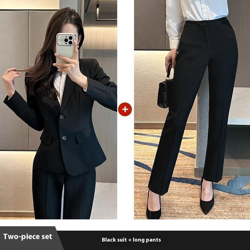 Ensemble tailleur-pantalon de costume d'affaires en polyester noir pour femme
