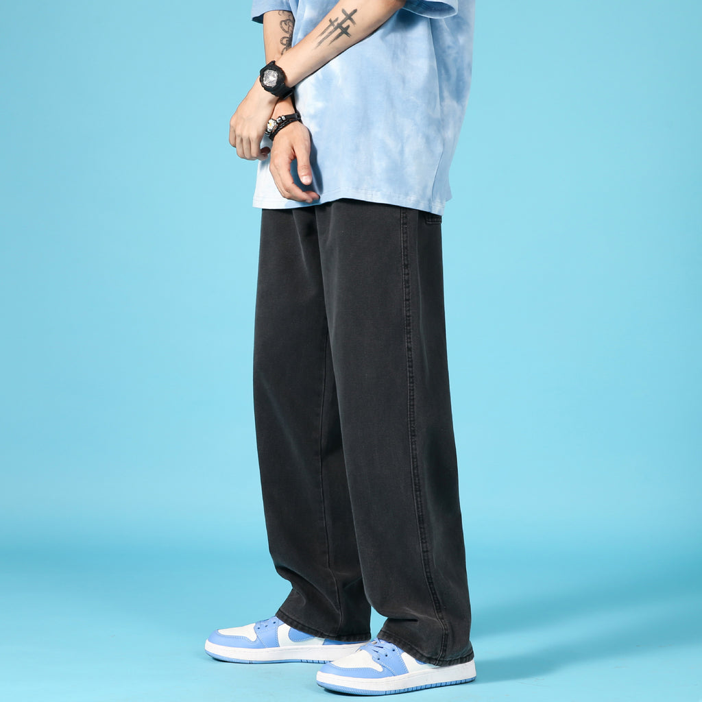 Jeans droits amples pour hommes avec fermeture éclair - Bleu clair, Noir, Bleu, Gris anthracite