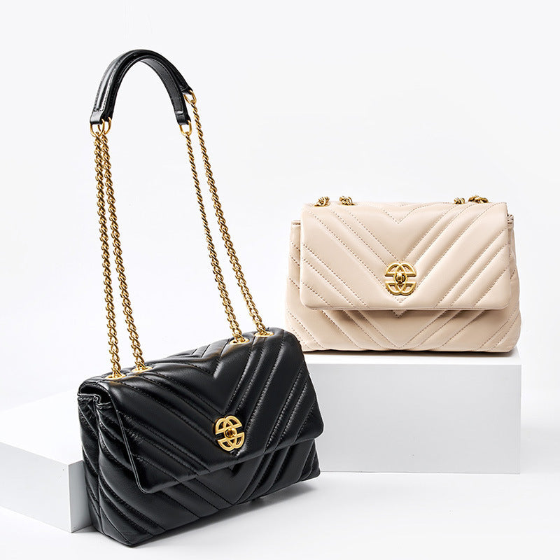 Women's Genuine Cowhide Diamond Chain Square Shoulder Messenger Bag