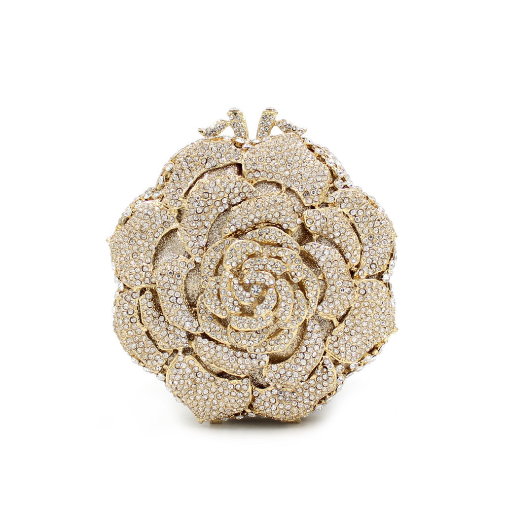Pochette de soirée dorée pour femme avec strass et motif ajouré