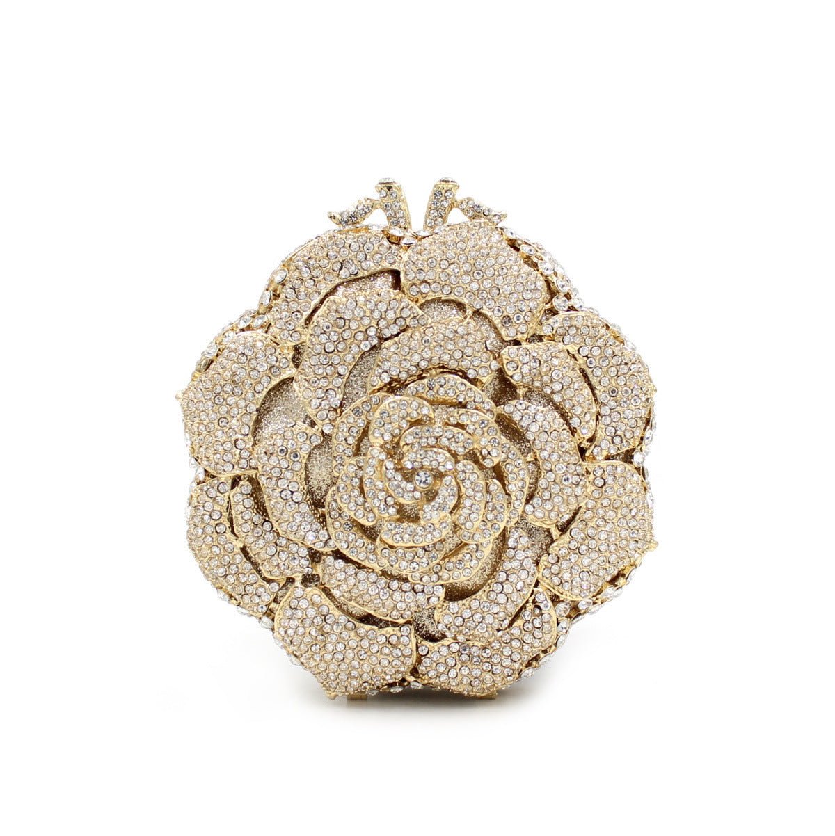 Pochette de soirée dorée pour femme avec strass et motif ajouré