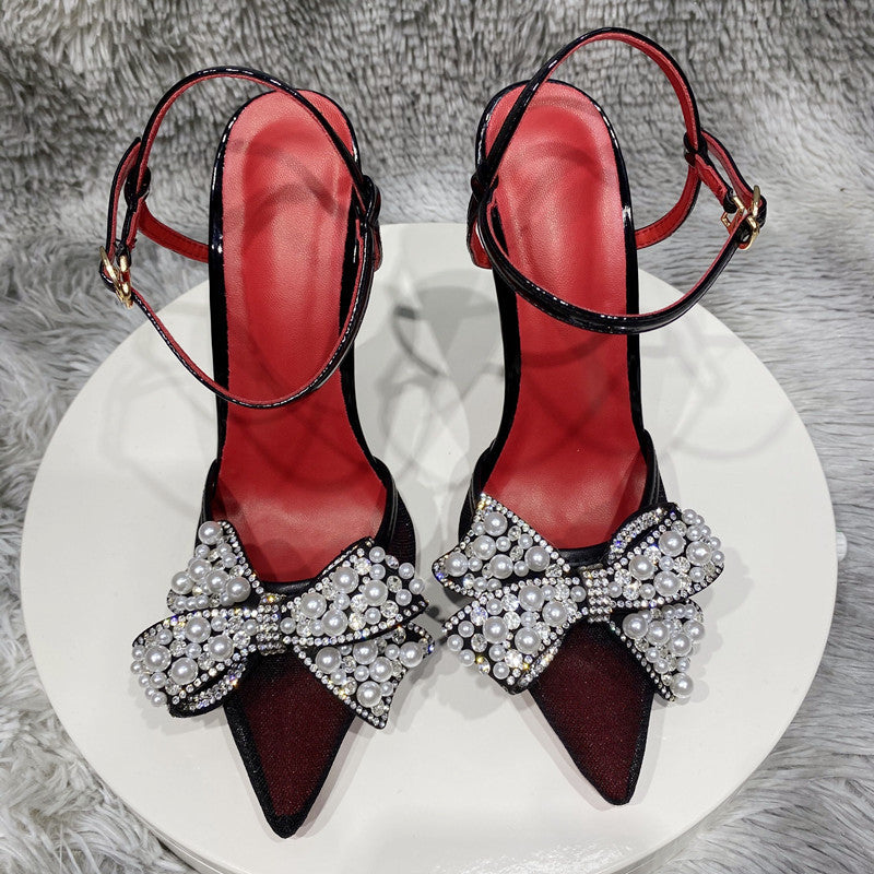 صندل جديد أسود اللون من الدانتيل الشبكي يسمح بمرور الهواء