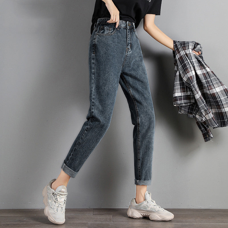 High Waist Plus Size Slimming Dark Straight Radish Pants