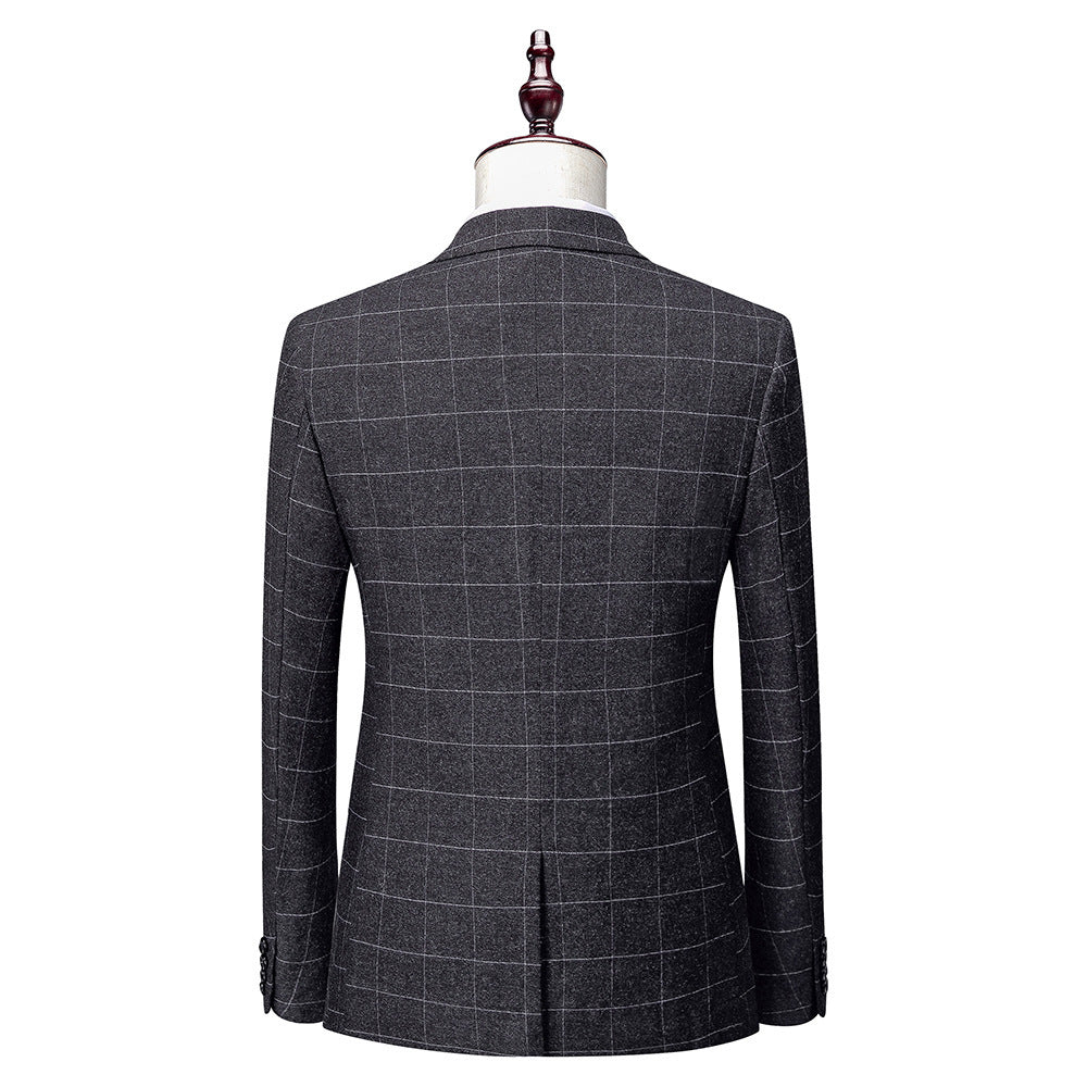 Men's Slim Fit Dark Grey Business Wedding Groom Suit Polyester