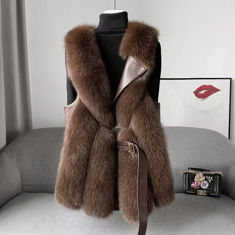 Women's Mid-Length High-End Fashion Jacket in Cocoa, Milky White & Black Polyester