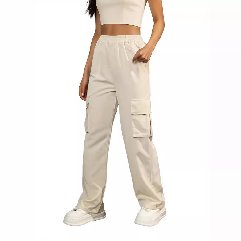 High Waist Solid Color Flip Pocket Overalls for Women