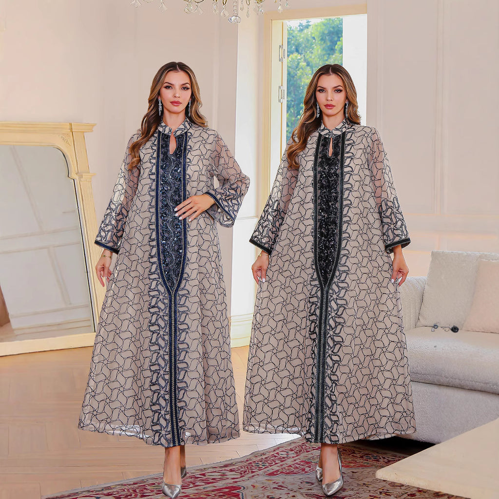 Robe longue pour femme musulmane, manches longues, sequin, vêtement du Moyen-Orient