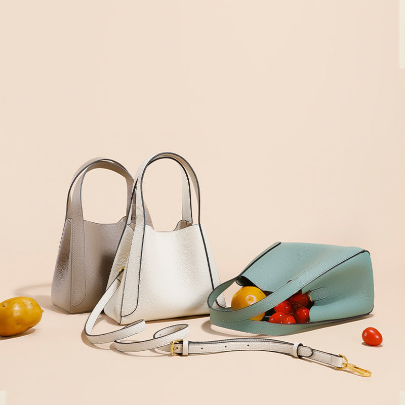 Sac seau en cuir de vachette première couche pour femme, portable pour les trajets quotidiens