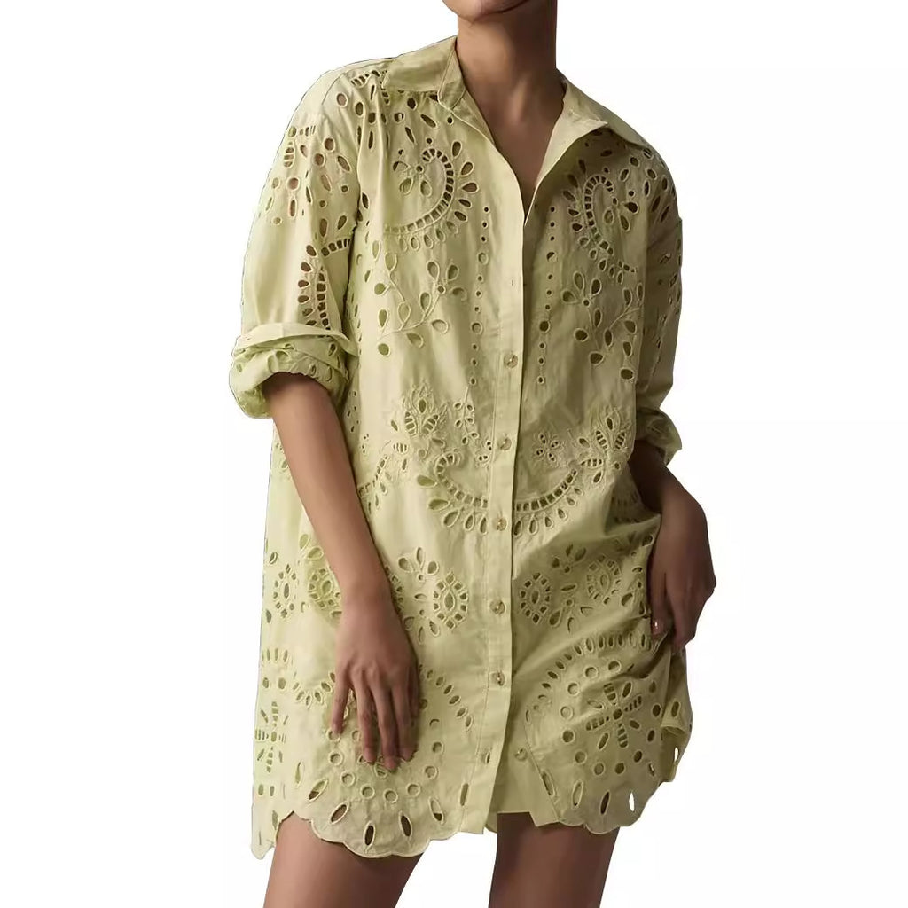 Women's Loose Long-Sleeve Casual Hollow Pleated Shirt