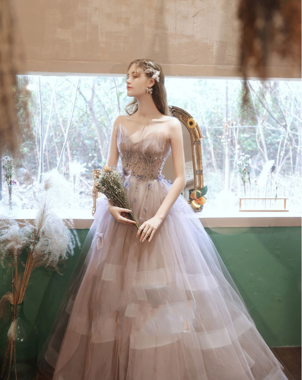Robe de soirée à jupe trapèze, à bretelles, fleurie, pour mariée, fiançailles, mariage, style élégant