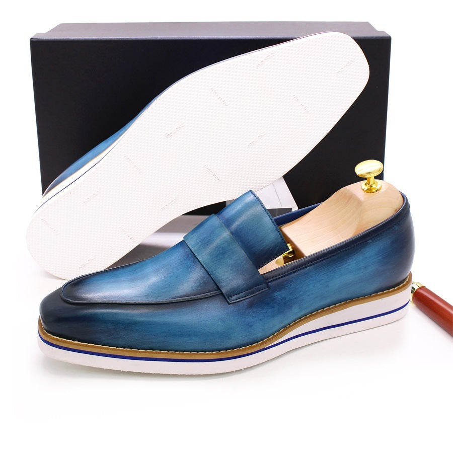 Men's Handmade Cowhide Leather Casual Shoes, Blue & Black, Sizes 39-46