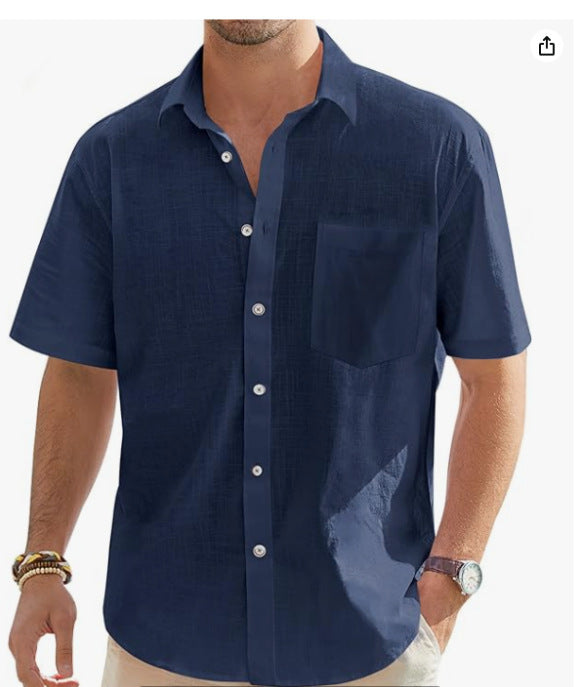 Men's Cotton Linen Short Sleeve Shirt Top