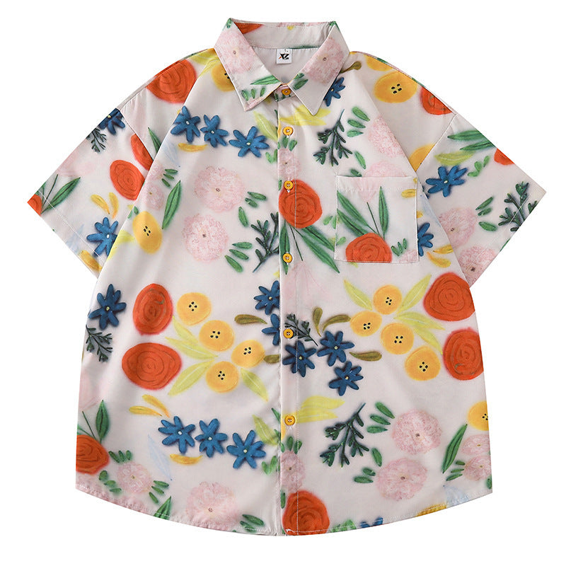 Women's Retro Girly Printed Short-Sleeve Shirt Polyester S-XXXL