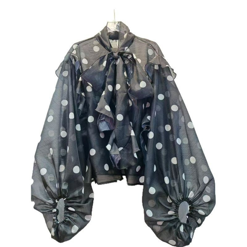 Unique Ruffled Temperament Polka Dot Shirt Women