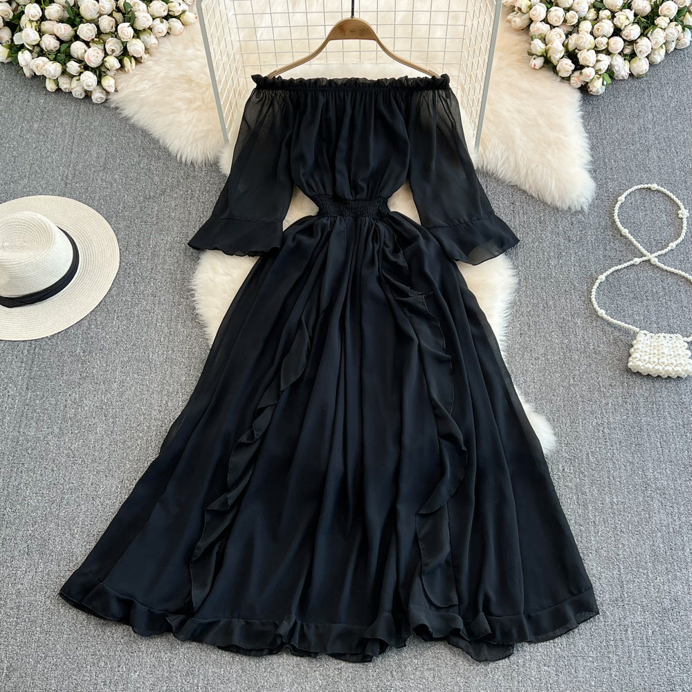 Off-the-shoulder Ruffled Chiffon Dress