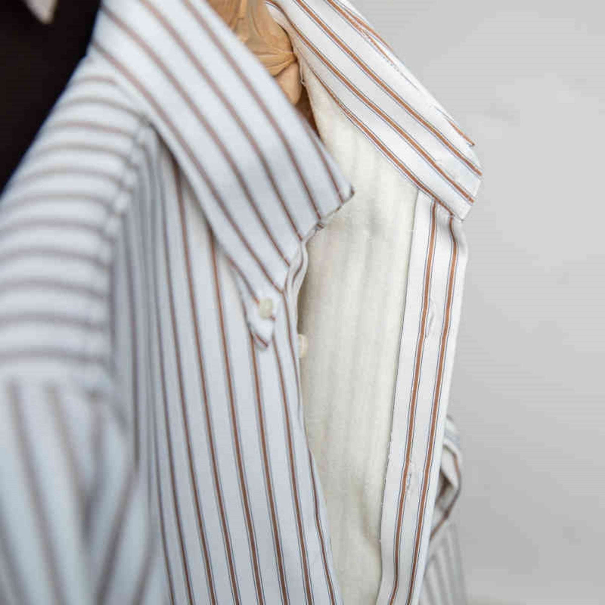 Chemise à Manches Longues Décontractée Slim Rayée Style Café Italien