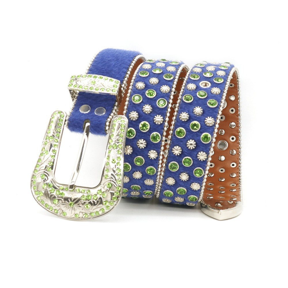 Handmade Fashion Diamond PU Leather Belt for Men and Women