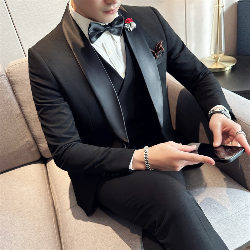 Costume de Mariage Homme Noir Coupe Slim avec Gilet et Pantalon
