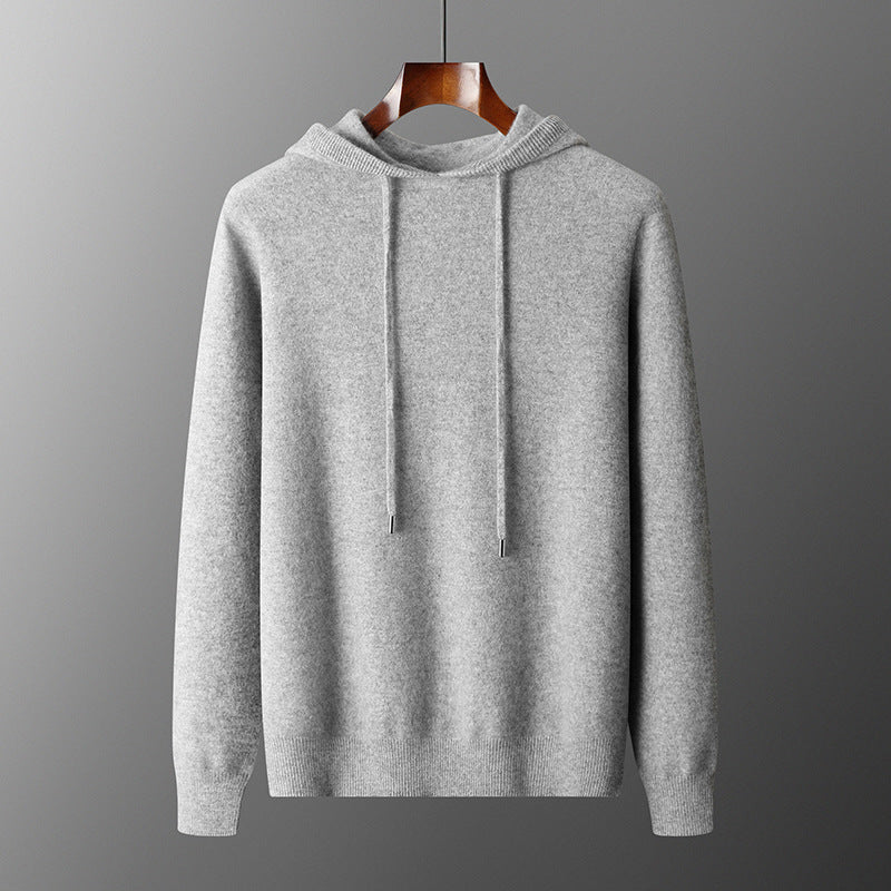 Men's Hooded Knitted Sweatshirt & Long Pants Set - Casual Solid Color