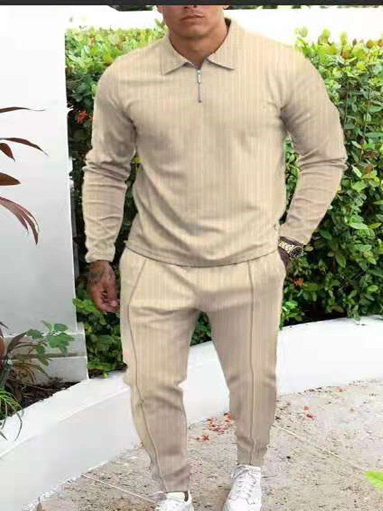 Slim Trendy Casual Striped Men's Suit with Trousers and Long Sleeve Top