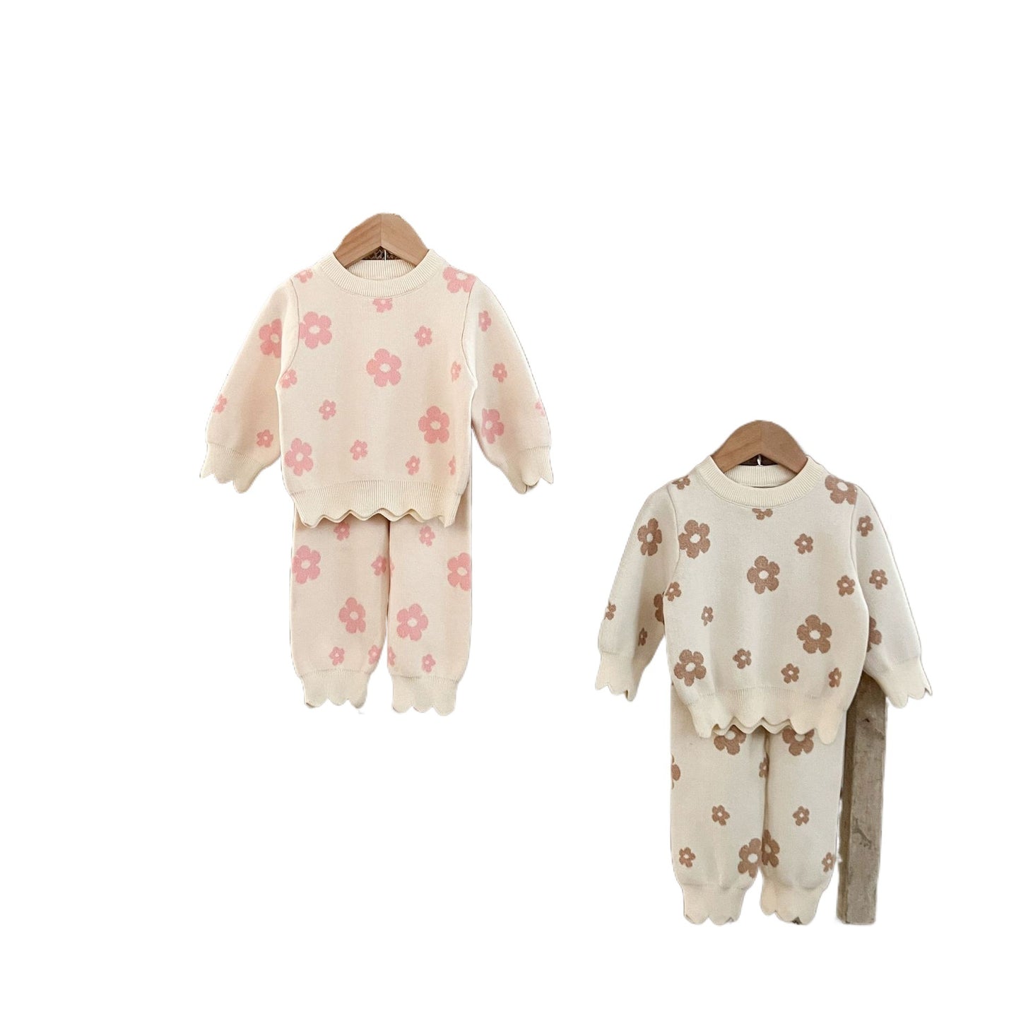 Ensemble coréen pour bébé fille, en coton et laine à fleurs, haut ample et pantalon large.